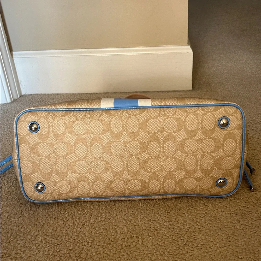 Coach Beige and Blue Stripe Tote - Picture 4 of 7